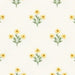 Pattern of yellow flowers with green leaves on a white background
