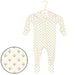 Baby onesie with floral pattern on a hanger against a white background