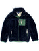 Navy fleece jacket with green accents on a white background