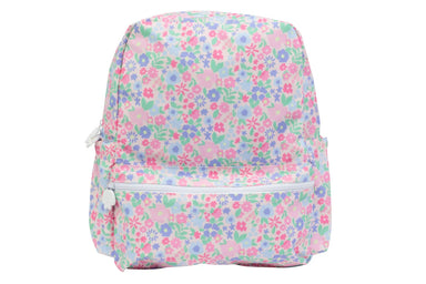 Floral patterned backpack on a white background