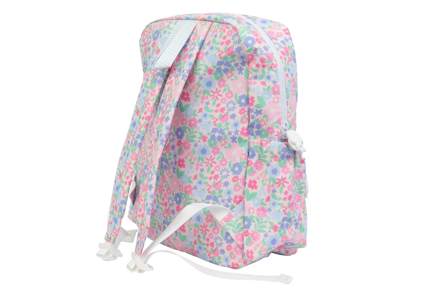 Floral-patterned backpack on a white background