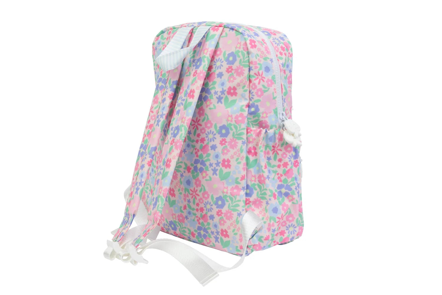 Floral-patterned backpack on a white background