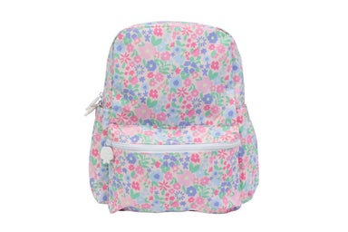 Floral patterned backpack on a white background