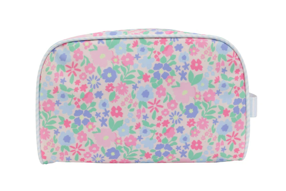 Floral patterned dopp kit on a white background