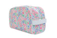 Floral-patterned toiletry bag on a white background
