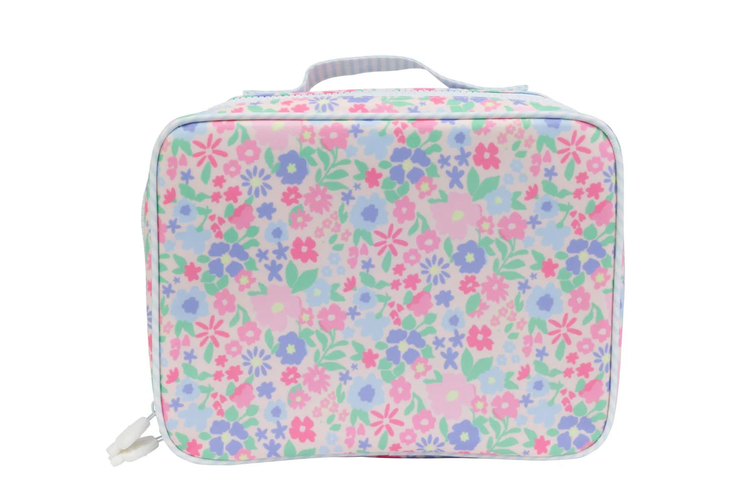 Floral patterned lunch bag on a white background