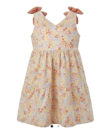 Floral dress held up against a white background