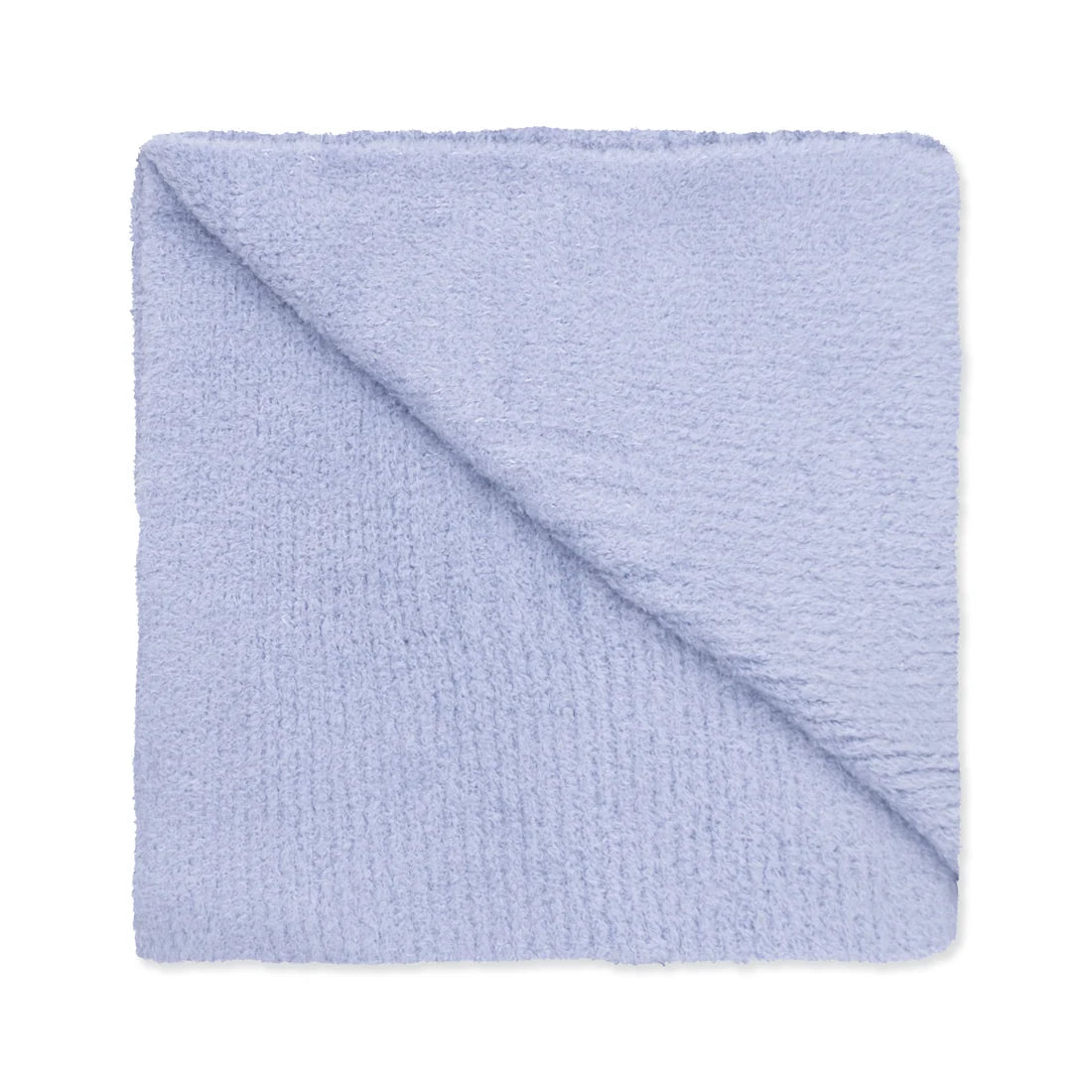 Dusty blue chenille blanket on a white background