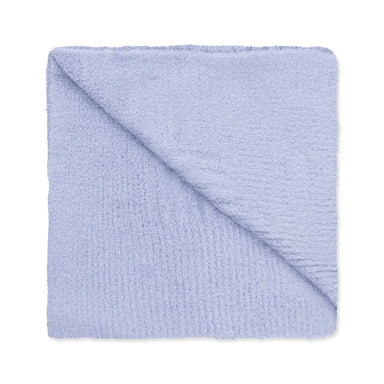 Dusty blue chenille blanket on a white background