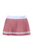 A pleated pink tennis skirt with white polka dots, featuring a white waistband with the brand name 'courtside' printed on it, set against a plain white background.