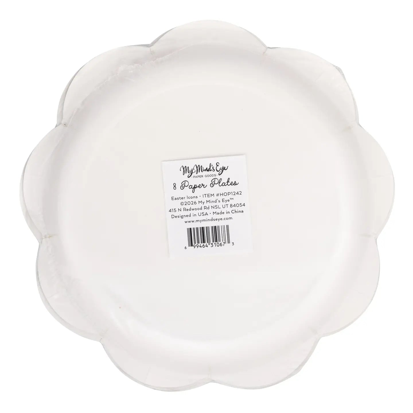 White paper plate with 'My Mind's Eye' branding on a white background