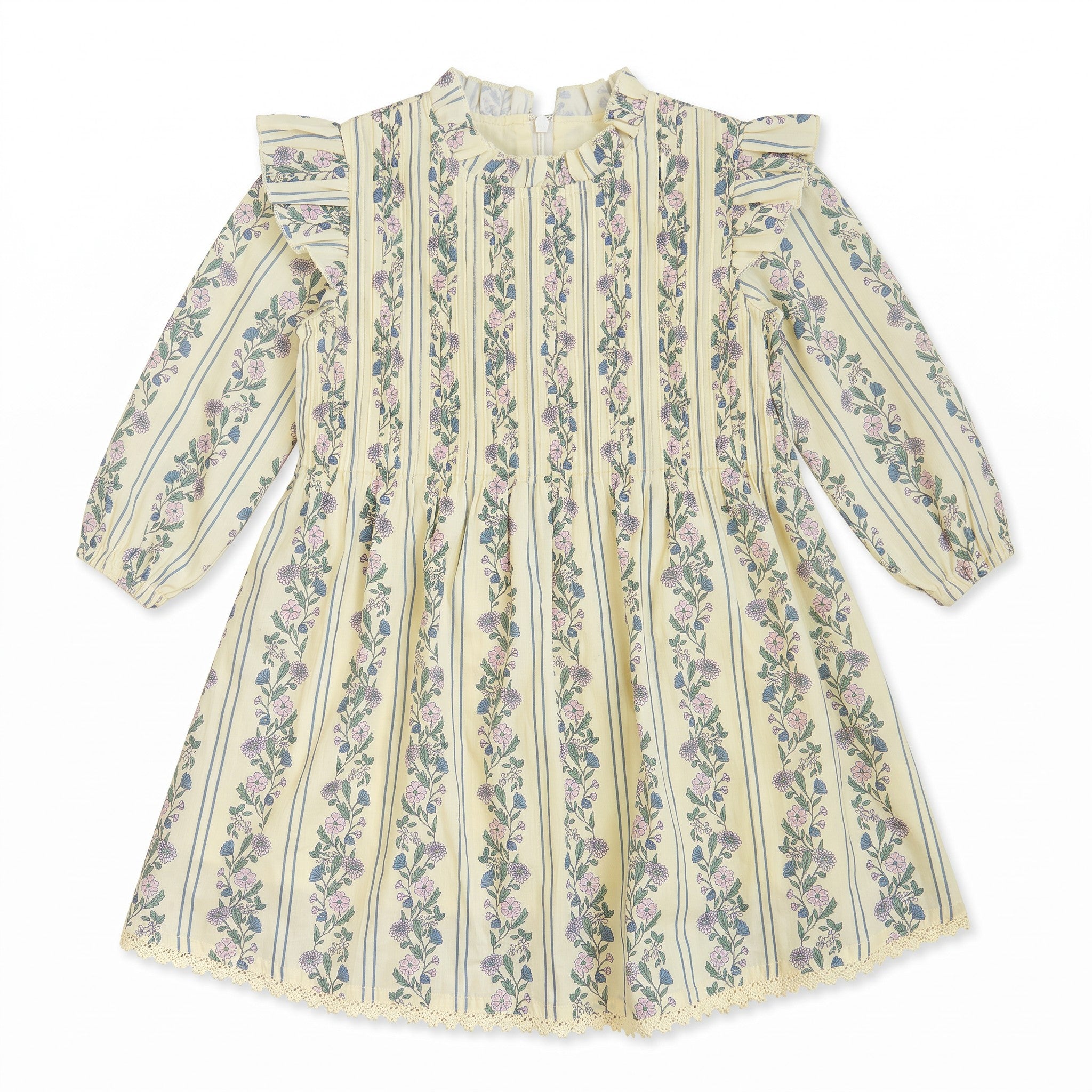 Elizabeth Dress - Yellow Floral Stripe