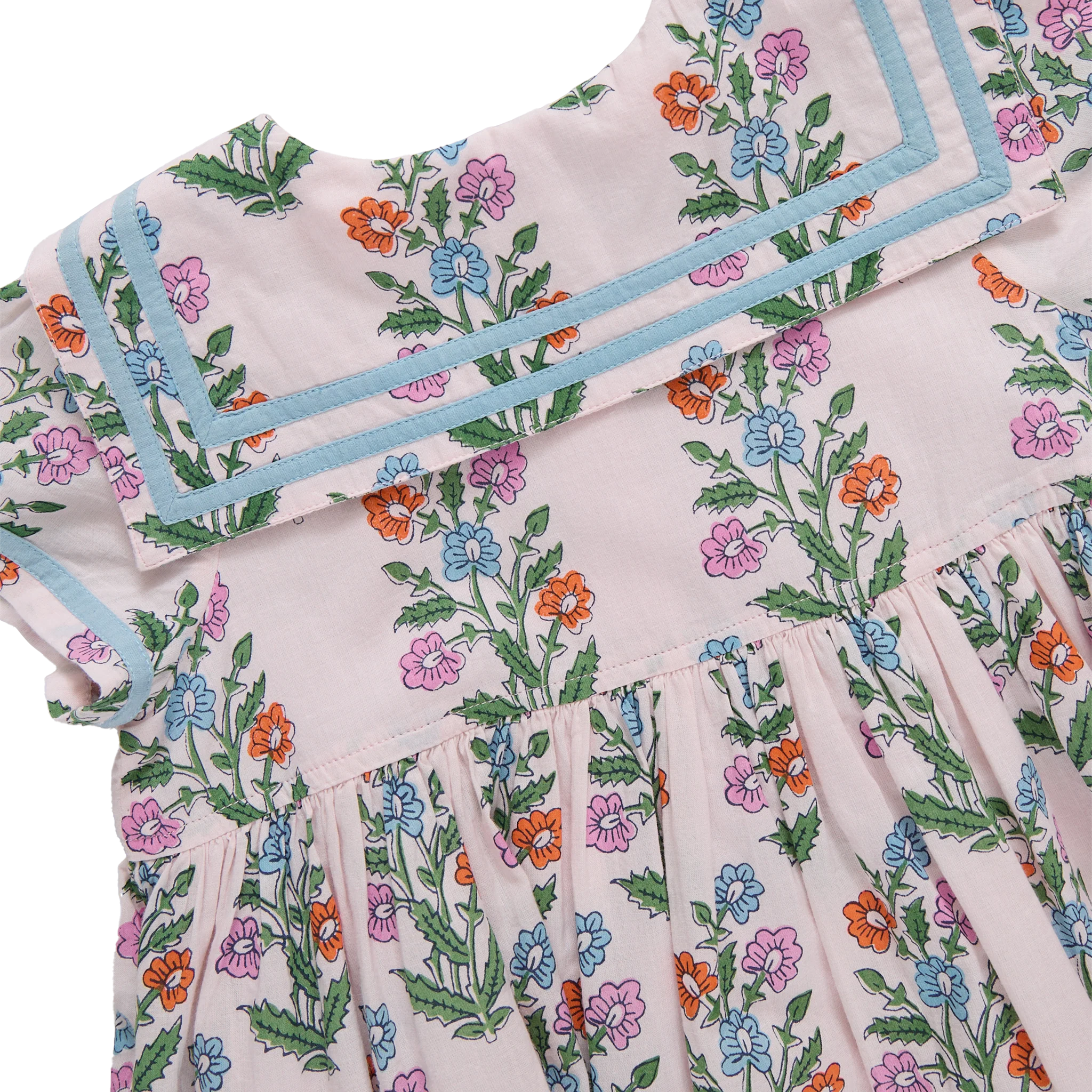 Floral patterned fabric with colorful flowers on a white background