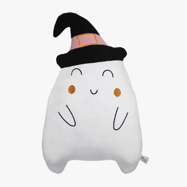 white ghost pillow with witch hat
