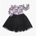 long sleeve purple spooky cute print dress with black tulle skirt