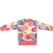 white and pink crewneck sweater with multicolored smiley emojis