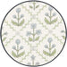 Circular fabric sample with floral pattern on a white background