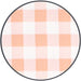 Round fabric sample with pink and white checkered pattern