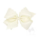 Large cream-colored bow with lace details on a white background