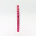 A single pink beaded bracelet with metallic gold accents, shown vertically against a plain white background.
