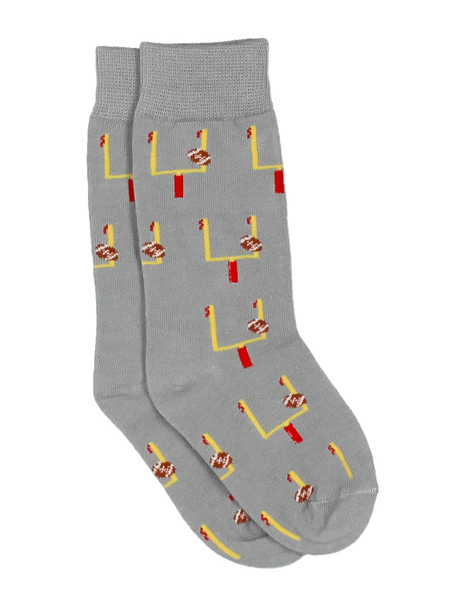 Gray socks with football field pattern on a white background