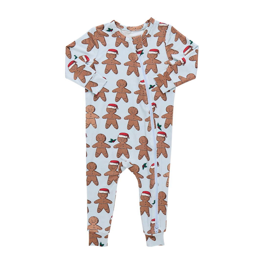 Zippered Romper - Light Blue Gingerbread