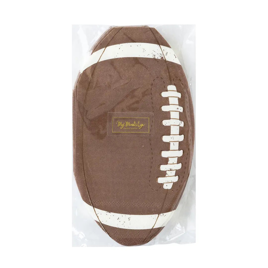 Football-shaped napkins with visible brand logo on a white background