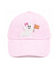 Pink striped cap with ghost and bow design on a white background