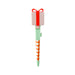 A novelty pen shaped like a gift box, featuring a pale pink box with a red ribbon and bow on top, a mint green body, and orange-and-white diagonal stripes on the lower section, shown against a plain white background.