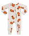A baby long-sleeve footless one-piece sleeper with a brown and orange teddy bear print over a beige and white gingham pattern, featuring a front zipper.
