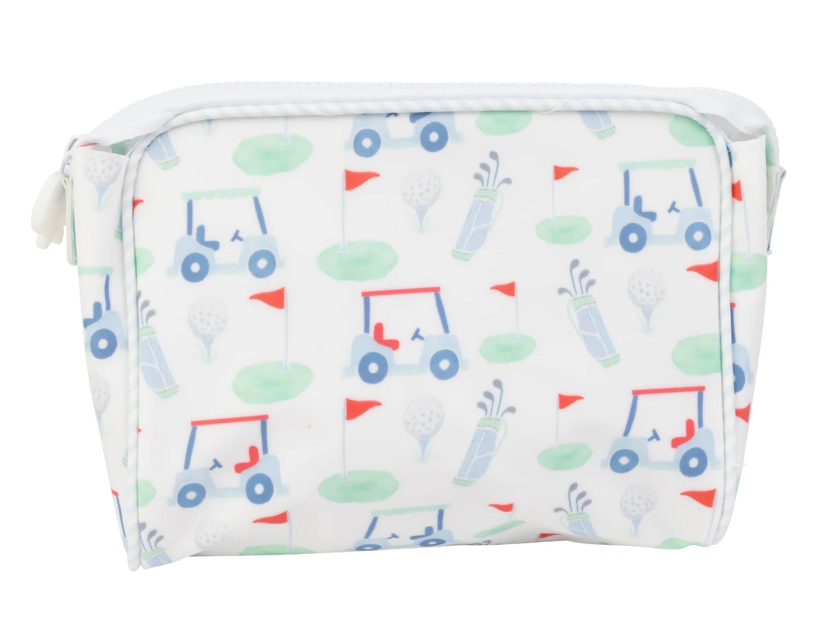 White pouch with golf pattern on a white background
