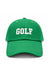 Green cap with 'GOLF' text on a white background