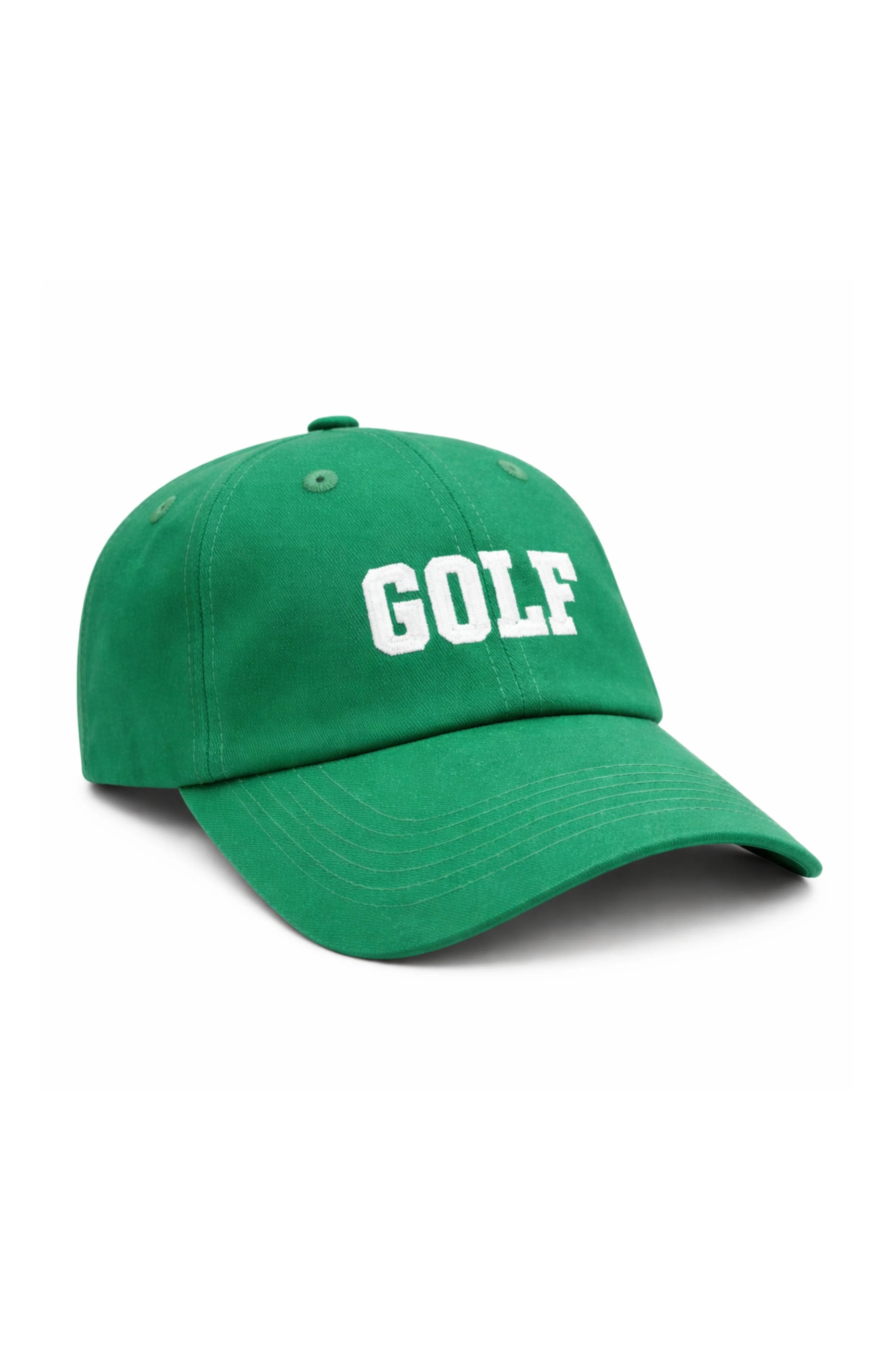 Green cap with 'GOLF' text on a white background