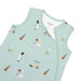 A sleeveless baby sleep sack in mint green, featuring an all-over golf-themed print with illustrated golfers, carts, and flags. The brand name 'Kylie Baby' is visible on the inner neck label.