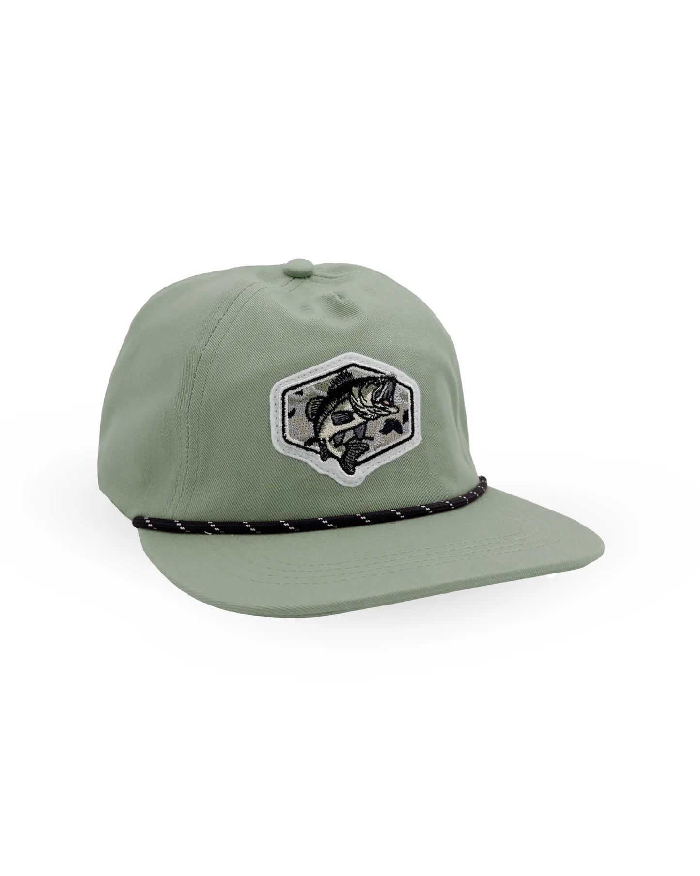 A snapback hat with a fish emblem