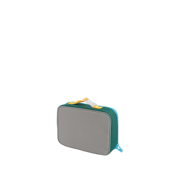 Side view of a green and navy Rodger Lunchbox