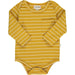 gold colored long sleeve pocket onesie with white stripes