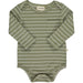 olive green colored long sleeve pocket onesie with white stripes