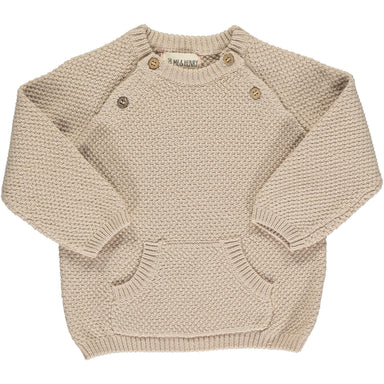 tan colored long sleeve sweater with button closure and pocket