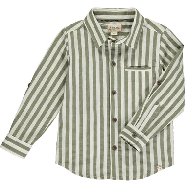 green and white vertical stripe long sleeve button down