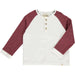 white henley with maroon sleeves