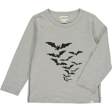 long sleeve gray tee with bats graphic