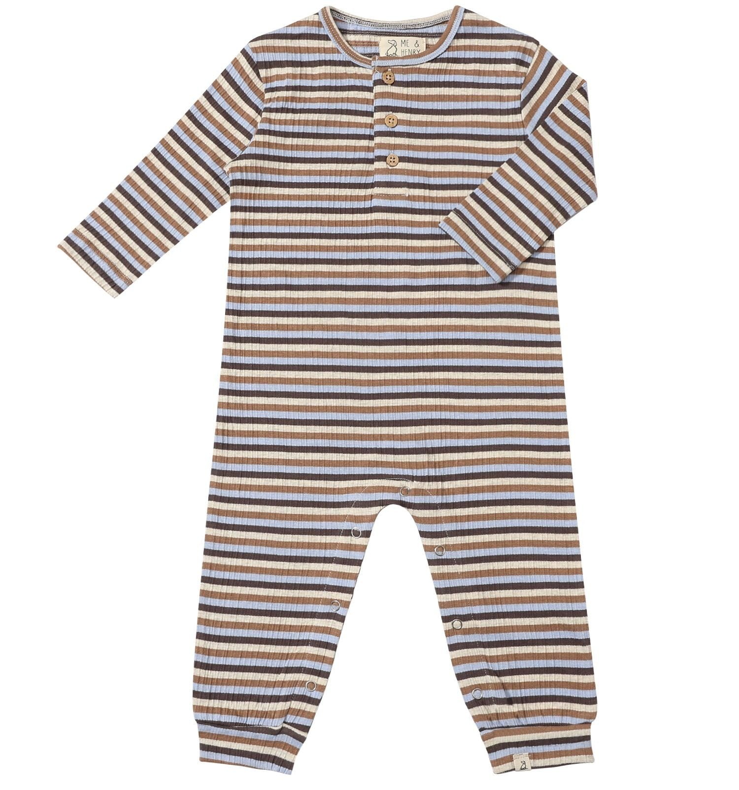 Mason Ribbed Romper - Beige/Blue/Cream