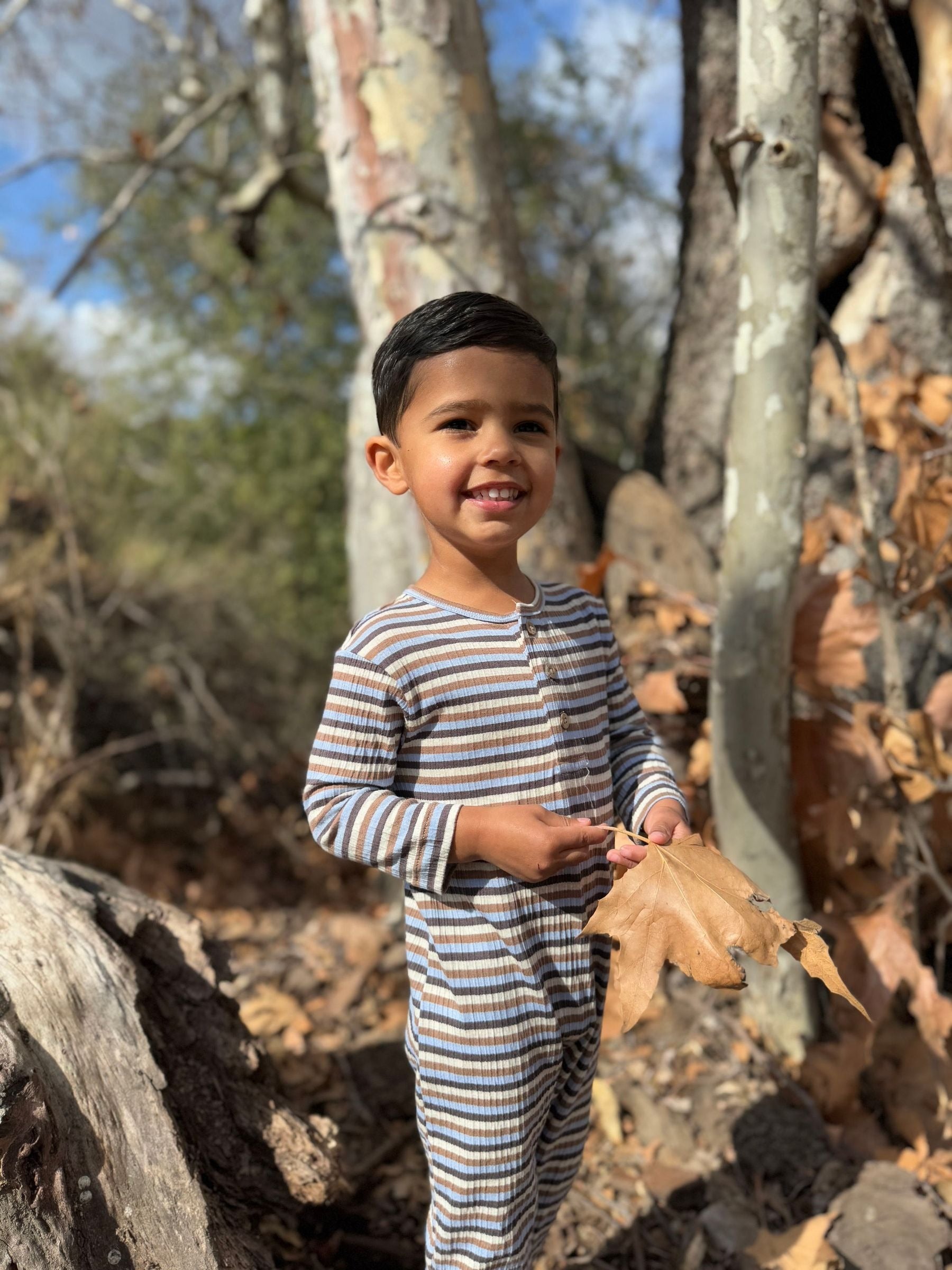 Mason Ribbed Romper - Beige/Blue/Cream