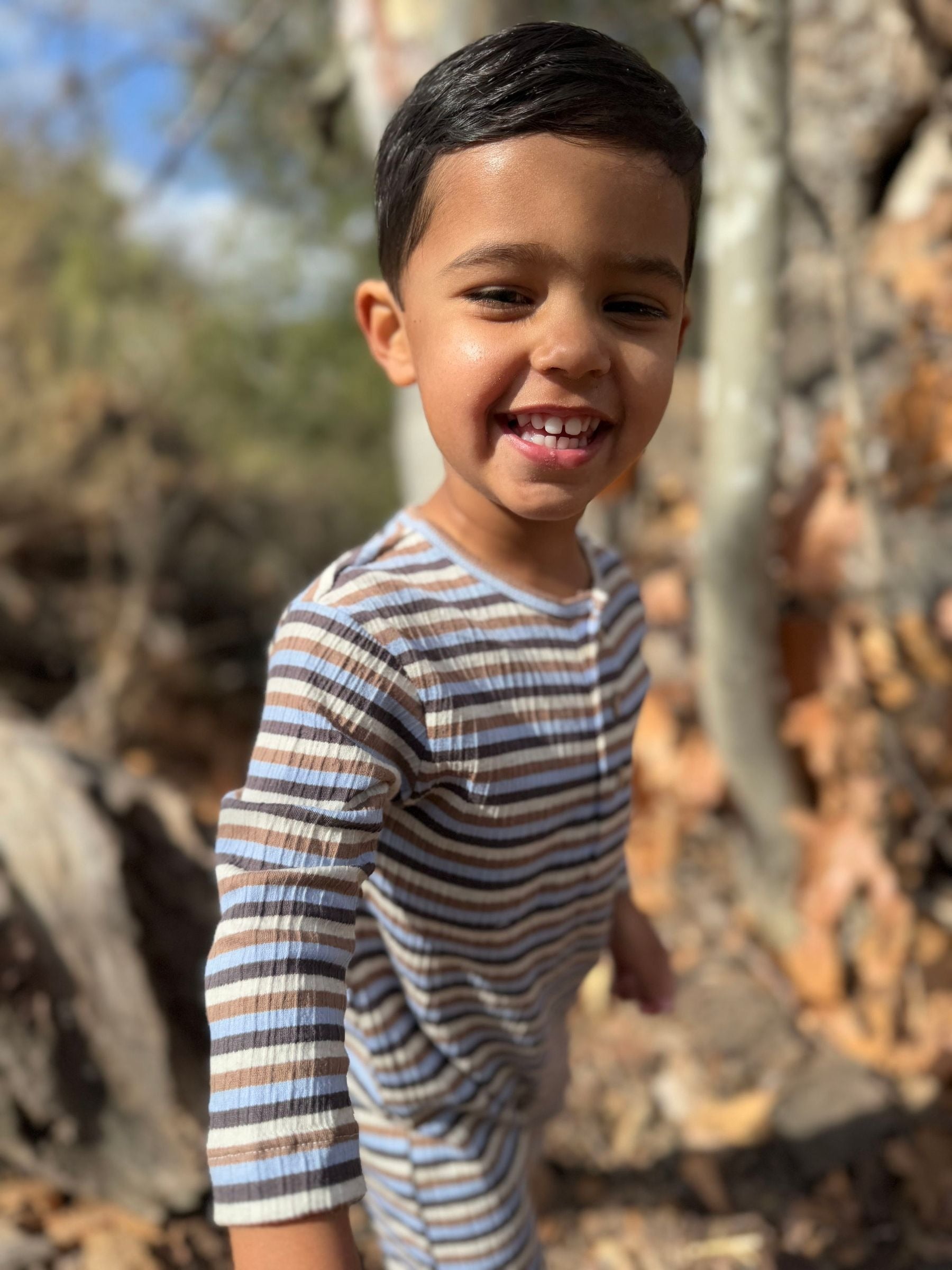 Mason Ribbed Romper - Beige/Blue/Cream