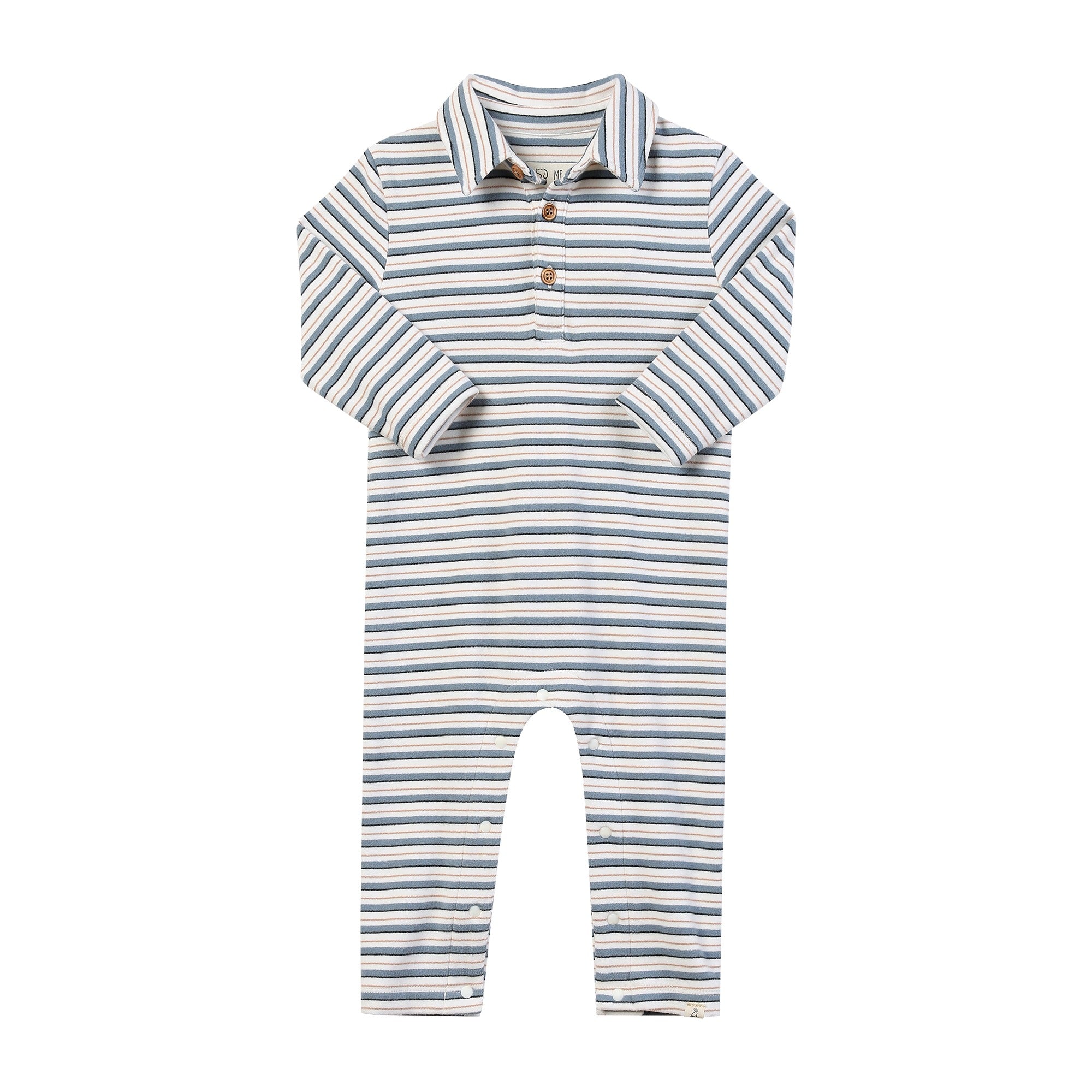 Snuggle Polo Romper - China/White Stripe