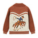 Brown sweater with a cowboy and horse design on a white background