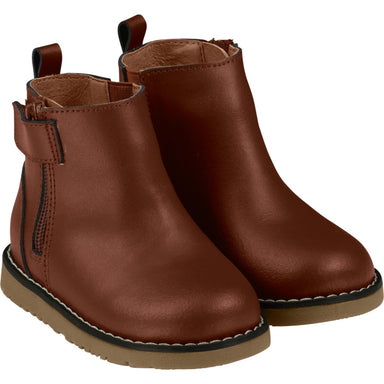 dark brown leather chelsea boots with zipper on the side