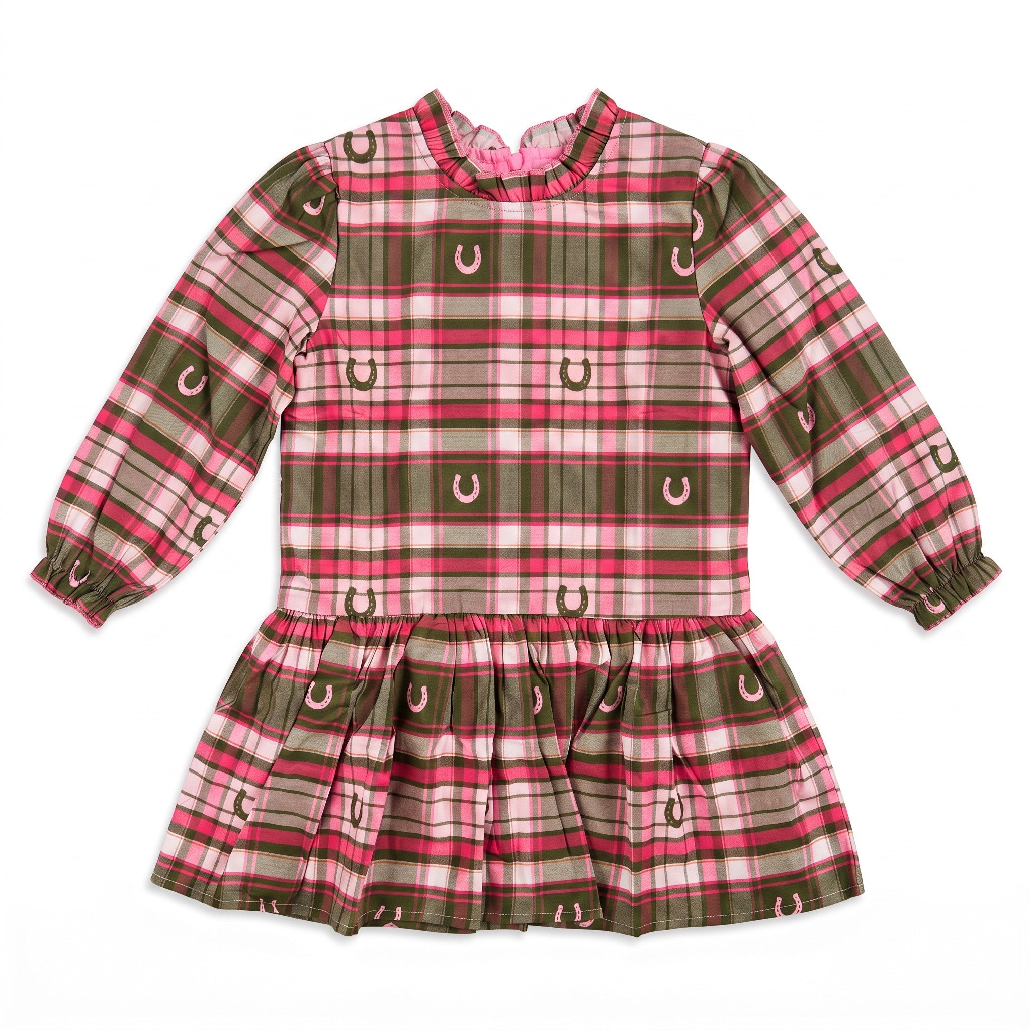 Hannah Dress - Pink Horseshoe Plaid