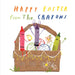 Cartoon crayons in a Easter basket with 'Happy Easter from the Crayons' text.